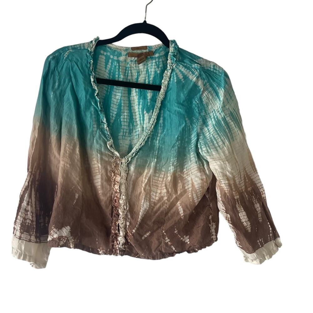 Old Navy Vintage Y2k Women's Size Large 100% Silk Tie Dye Sheer Brown Top‎
